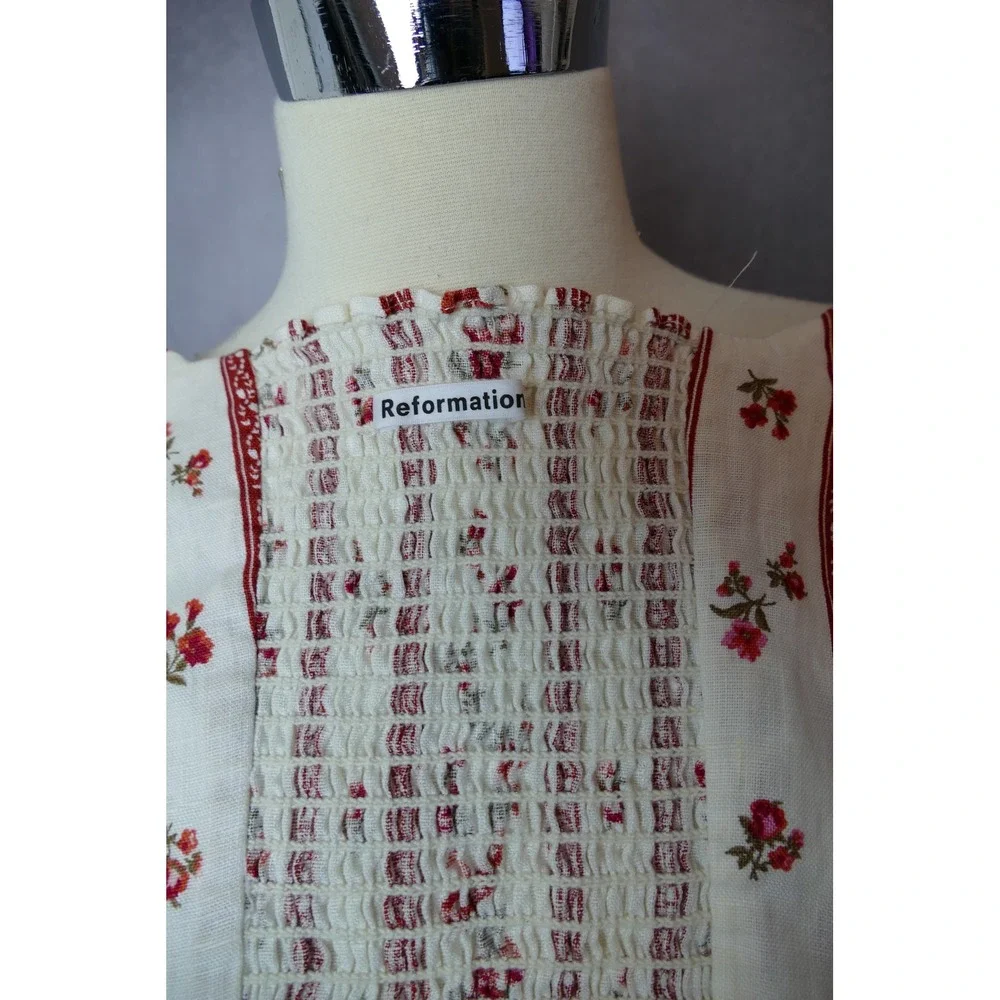 Reformation Romi Striped Floral Corset Puff Sleeve Square Neck Hook and Eye SZ 6
